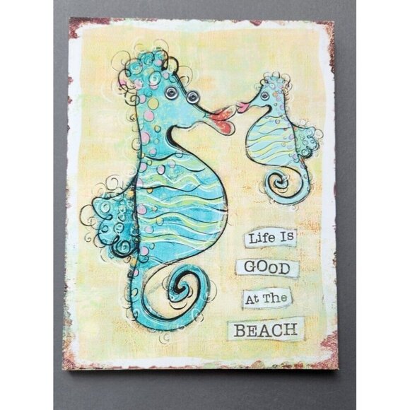 Wall Decor “Life Is Good At The Beach” Hanging Frame Wall Art Seahorse - Picture 1 of 10